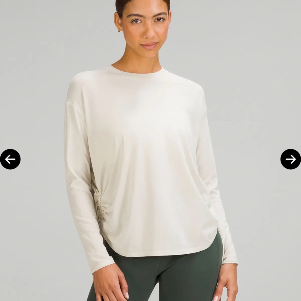 Pima Cotton Side-Cinch Long-Sleeve Shirt - Natural Ivory - Size 6